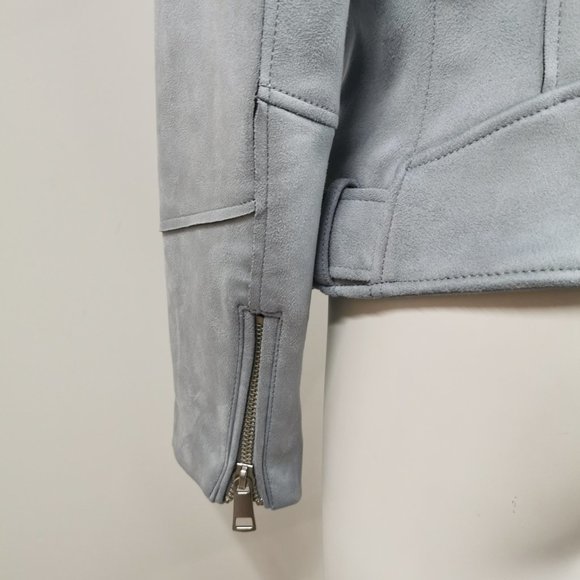 EUC H&M Suede Sky Blue Jacket Size 8 Moto Style Medium - Picture 5 of 6